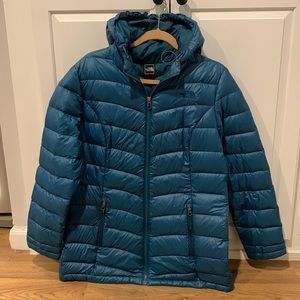 Women’s Large North Face Hooded Puffer Blue Teal